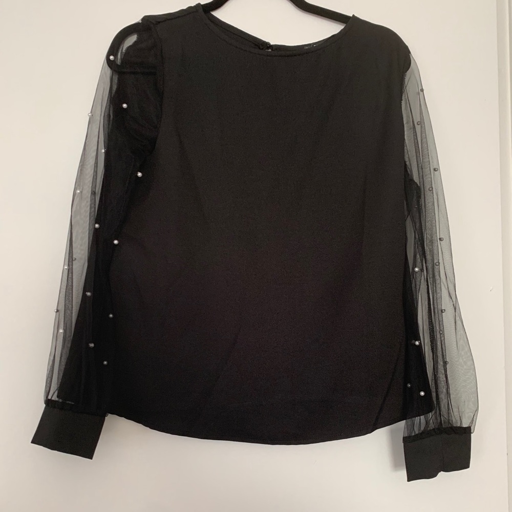 Black blouse with sheer pearl sleeves